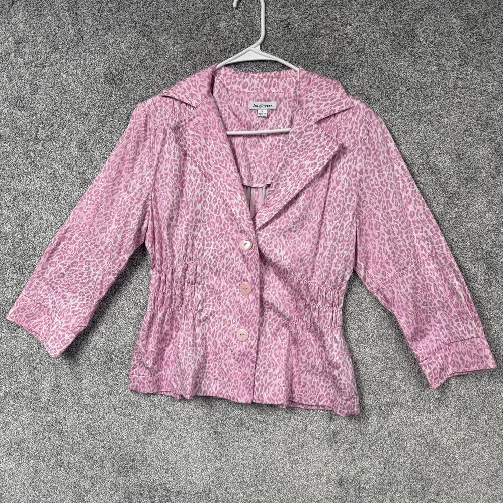 Joan Rivers Blazer Womens M Pink Leopard Collared Preppy Mob Wife Barbiecore